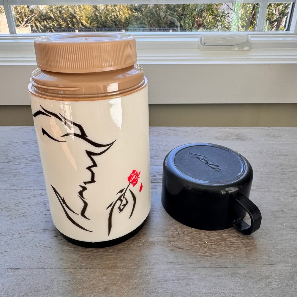 Disney Beauty and the Beast Silhouette Thermos by Aladdin Vintage Rare Rose